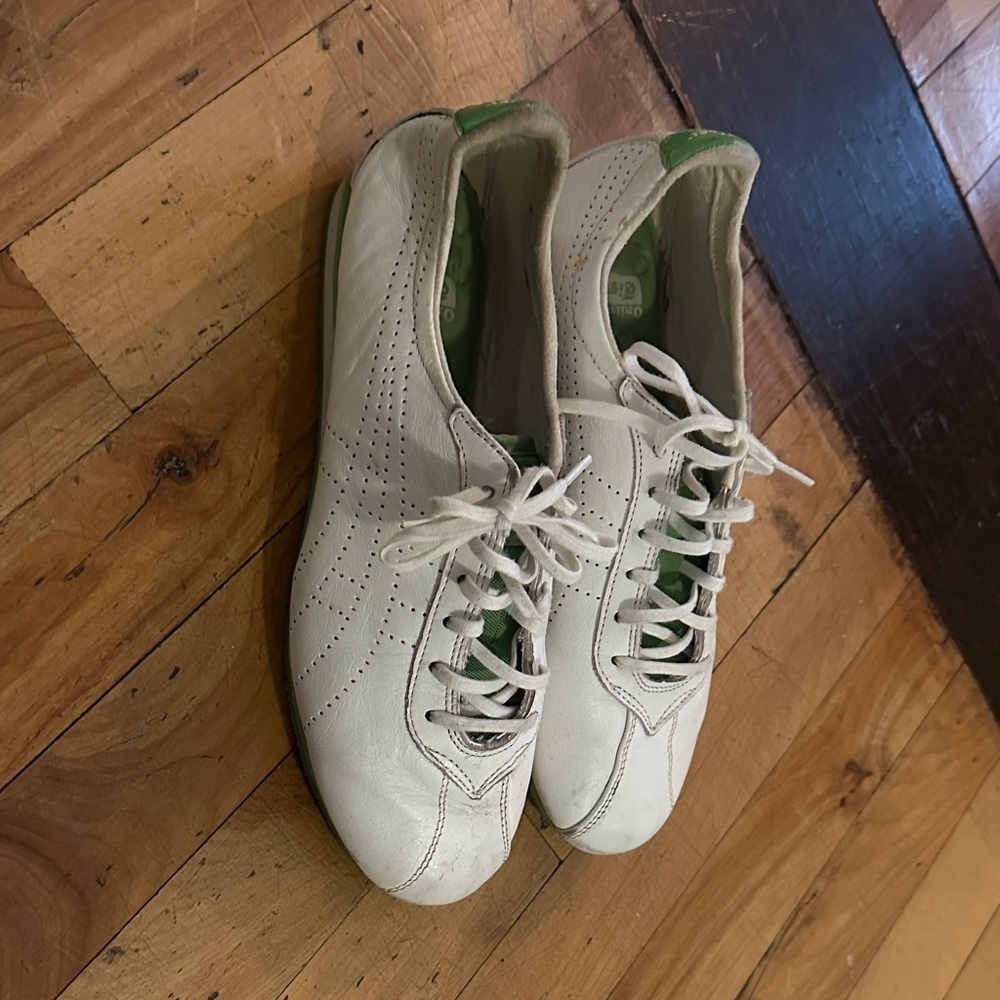 Onitsuka Tiger by Asics White Leather Sneakers with Green Accents